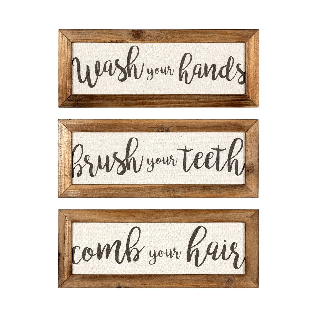Set of 3 Wood Framed Linen Bathroom Rules